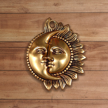 WALL HANGING BRASS SUN AND MOON FACE HEIGHT 6.3 INCH