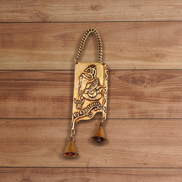 WALL HANGING BRASS GANESHA WITH BELL HEIGHT 13 INCH
