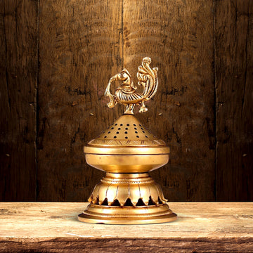 BRASS PEACOCK DHUP DANI BRASS DIYA HEIGHT 7 INCH