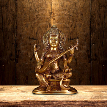 SUPER FINE BRASS SARASWATI IDOL HEIGHT 16 INCH