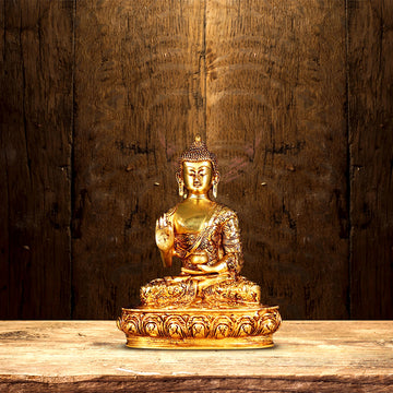 GOLDEN COLOUR BRASS BUDDHA STATUE HEIGHT 10 INCH
