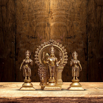 EXQUISITE 23 BRASS LORD KARTIKEYA MURUGAN SWAMY WITH DEVASENA AND VALLI IDOL SET