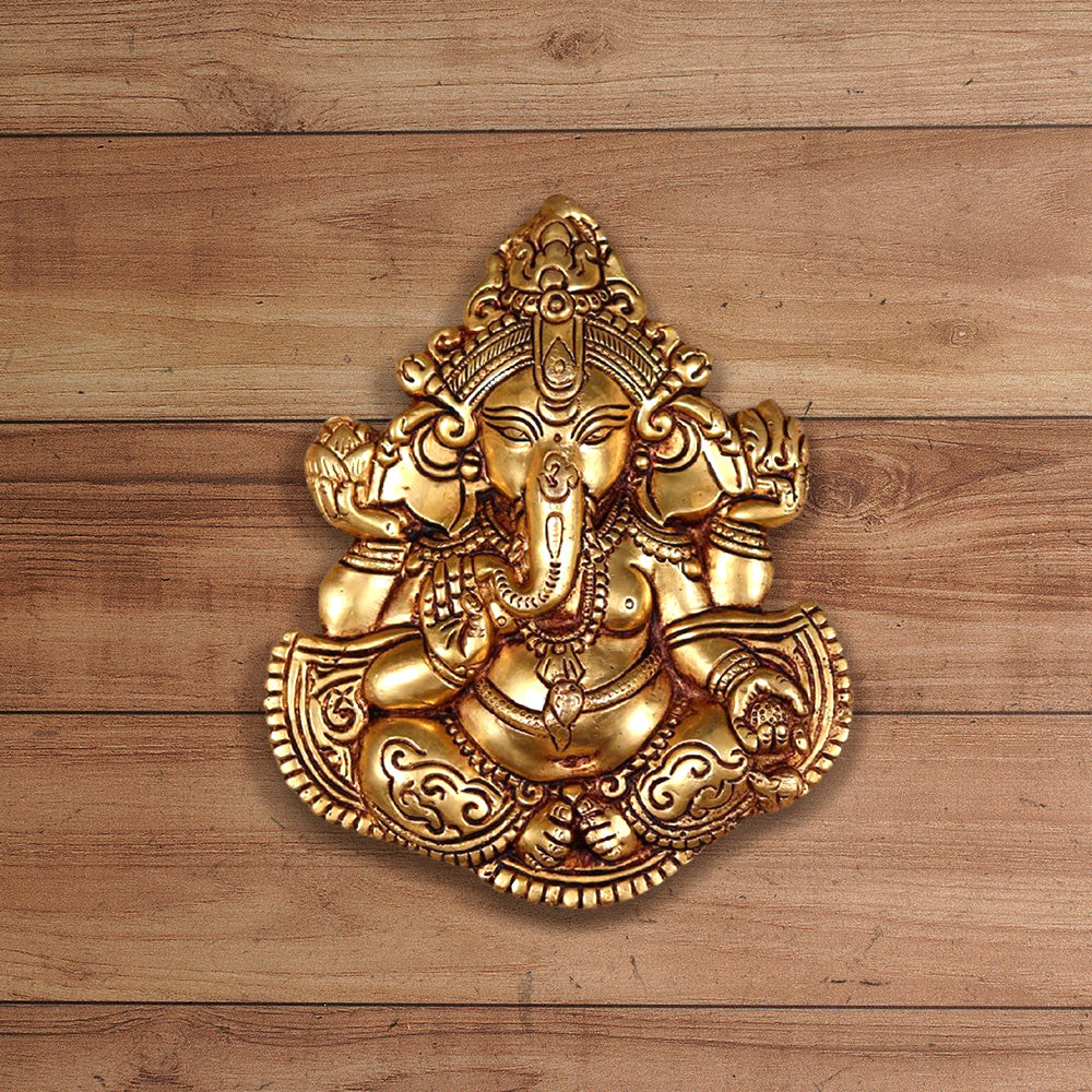 WALL HANGING BRASS LORD GANESHA PLATE HEIGHT 8 INCH