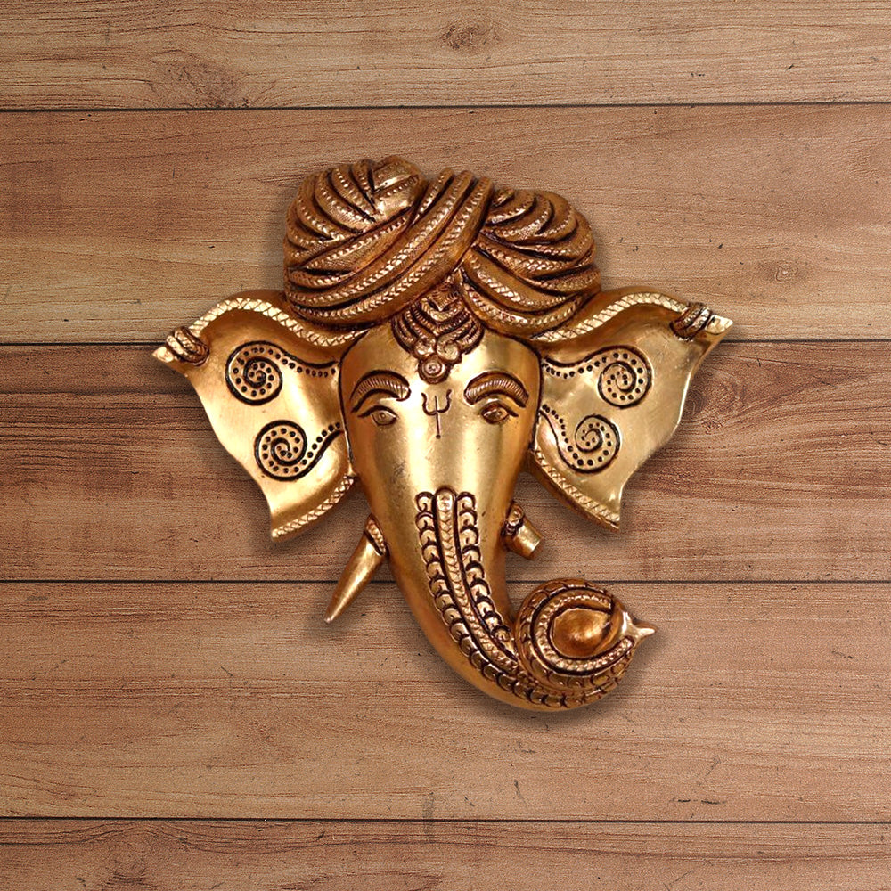 WALL HANGING BRASS LORD GANESHA PLATE HEIGHT 6 INCH