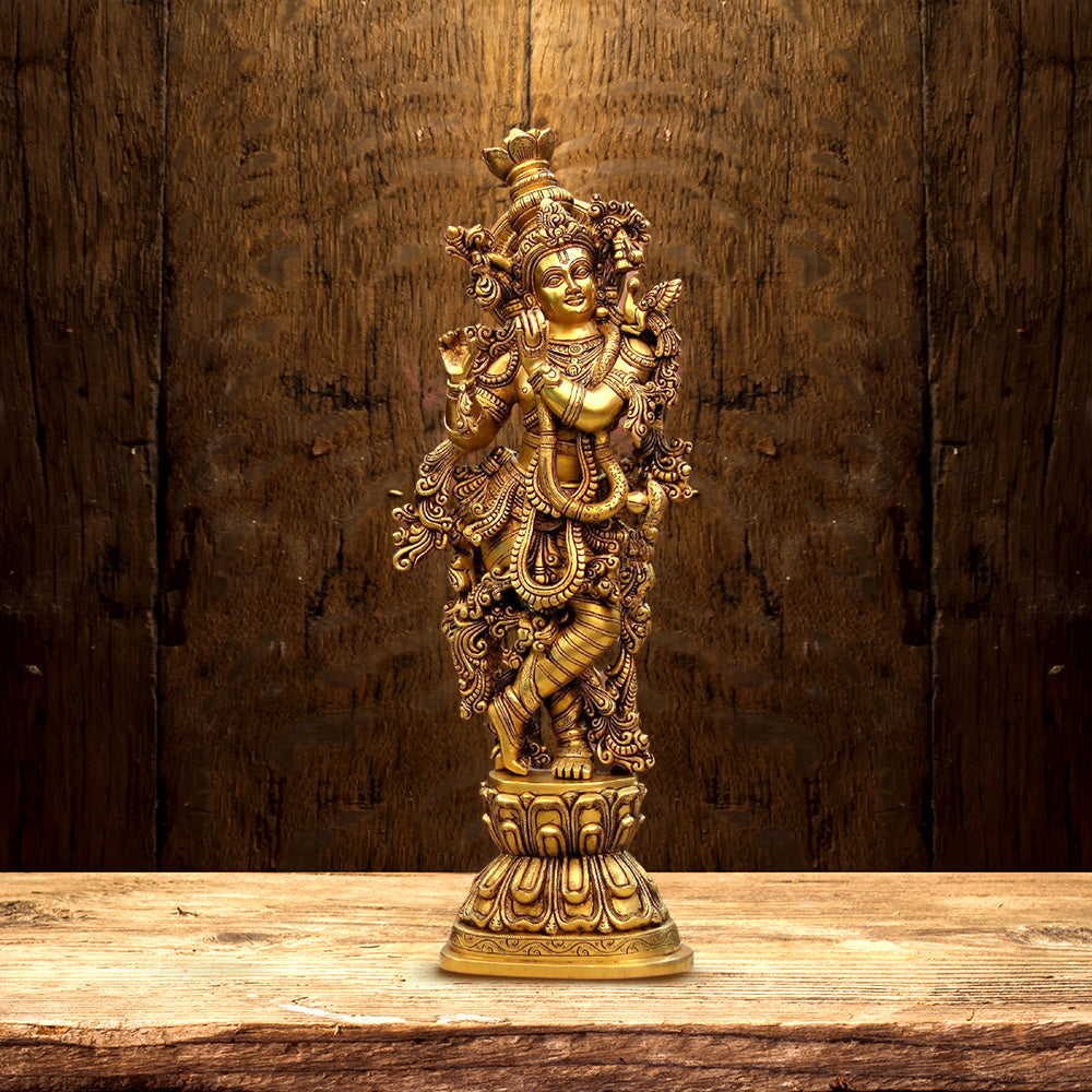 SUPER FINE BRASS KRISHNA STATUE HEIGHT 29.5 INCHES