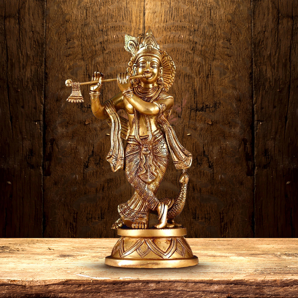 BRASS KRISHNA IDOL HEIGHT 15 INCH