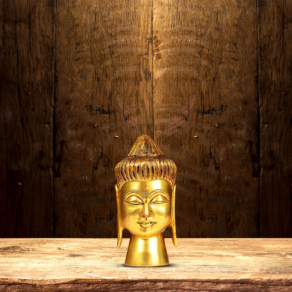 GOLDEN COLOUR BRASS BUDDHA HEAD STATUE HEIGHT 8 INCH