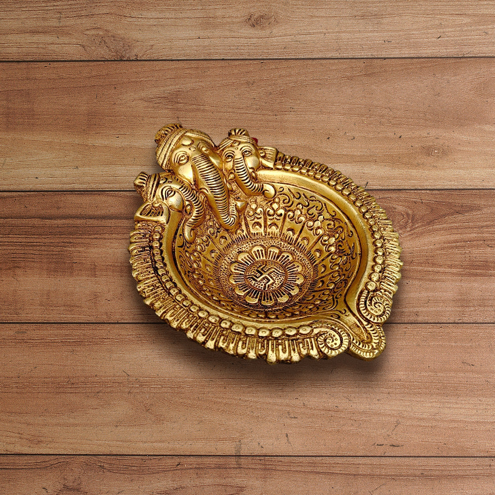 LARGE SIZE BRASS GANESHA FACE DIYA LENGTH 8 INCH