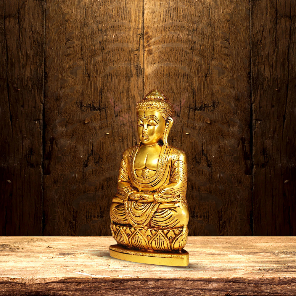 GOLDEN COLOR BRASS BUDDHA STATUE HEIGHT 8 INCH