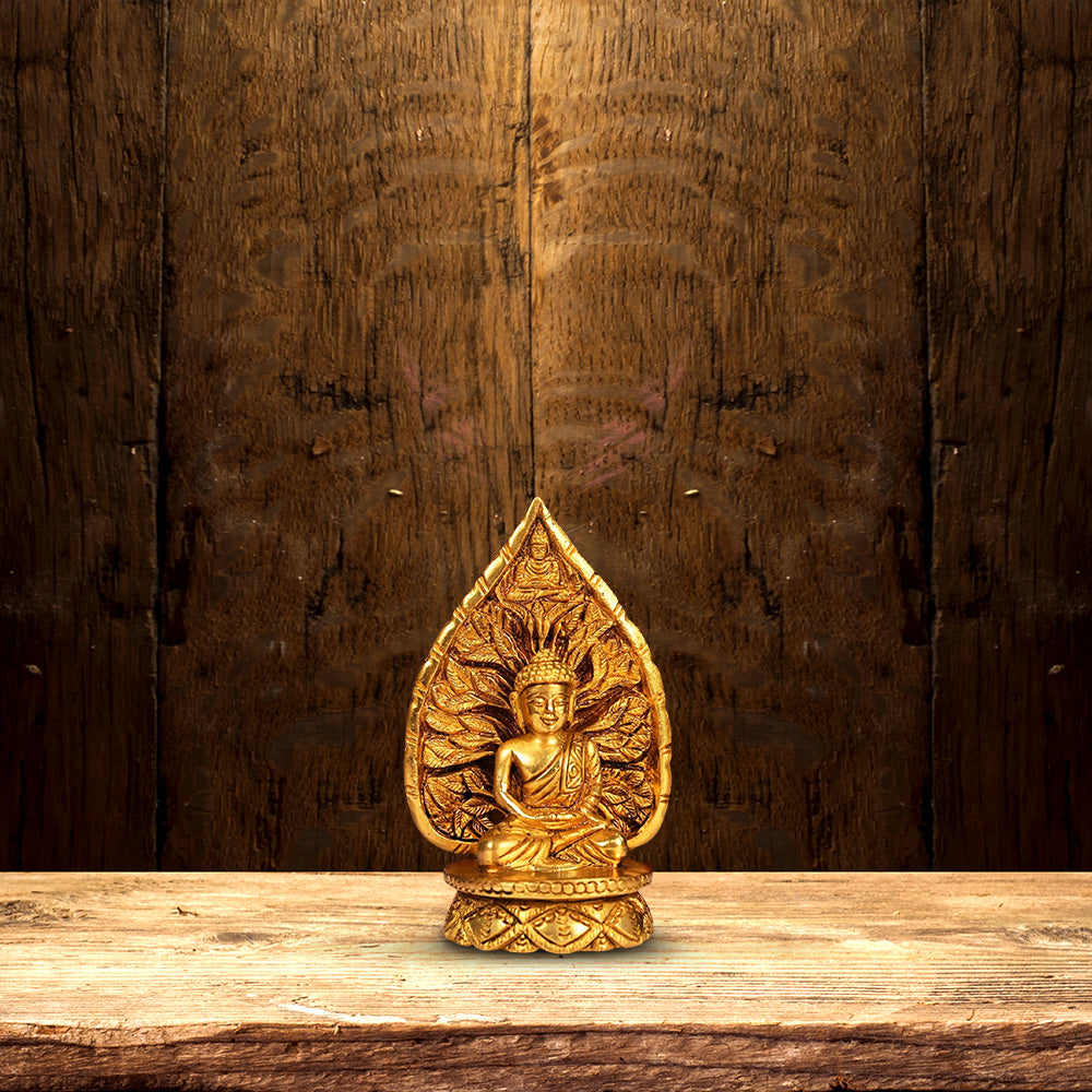 BRASS LEAF BUDDHA STATUE HEIGHT 6 INCH