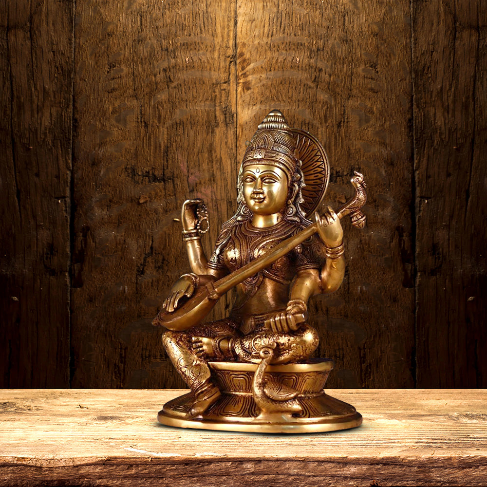 SUPER FINE BRASS SARASWATI IDOL HEIGHT 16 INCH