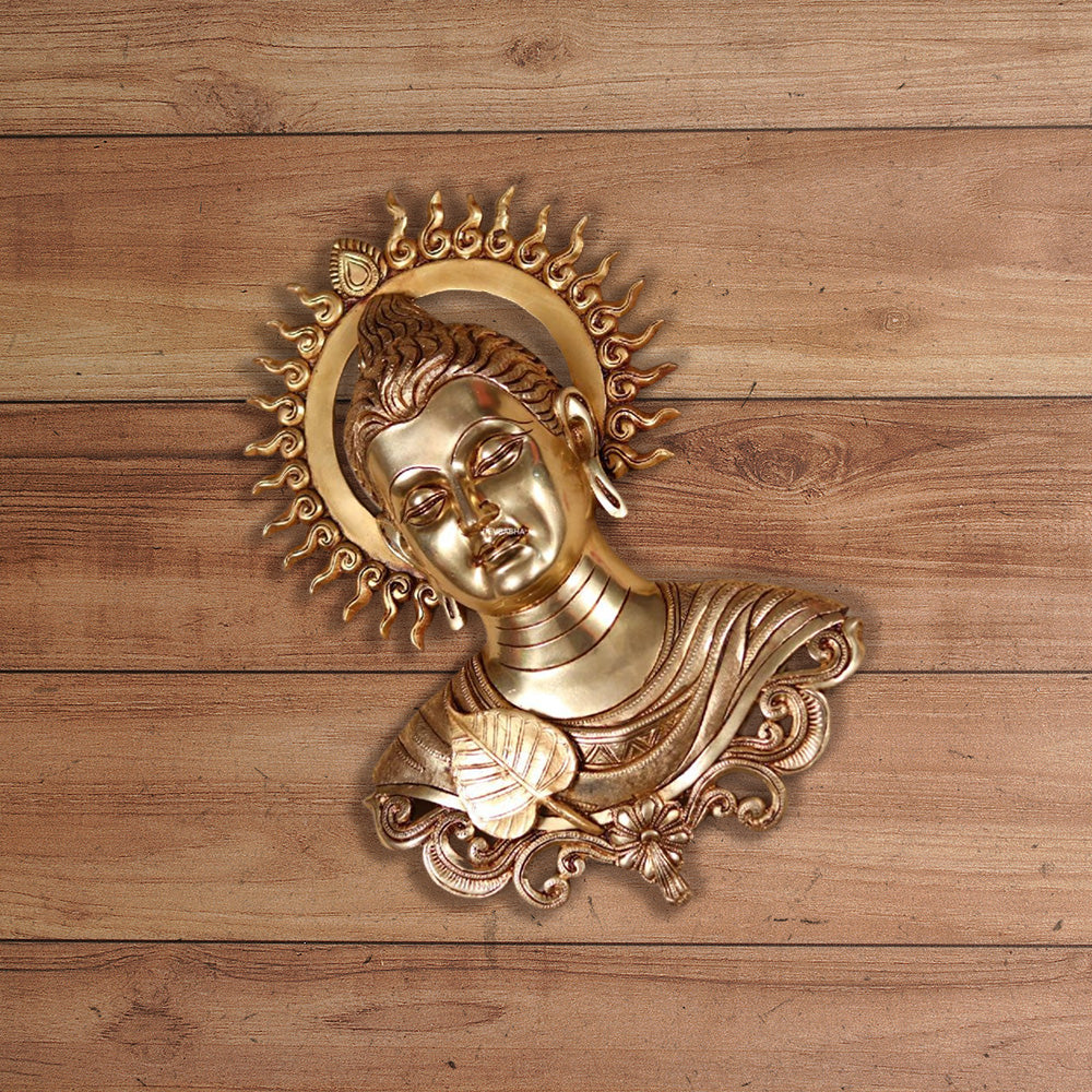 BRASS LORD BUDDHA BUST WALL HANGING 16 INCH HEIGHT