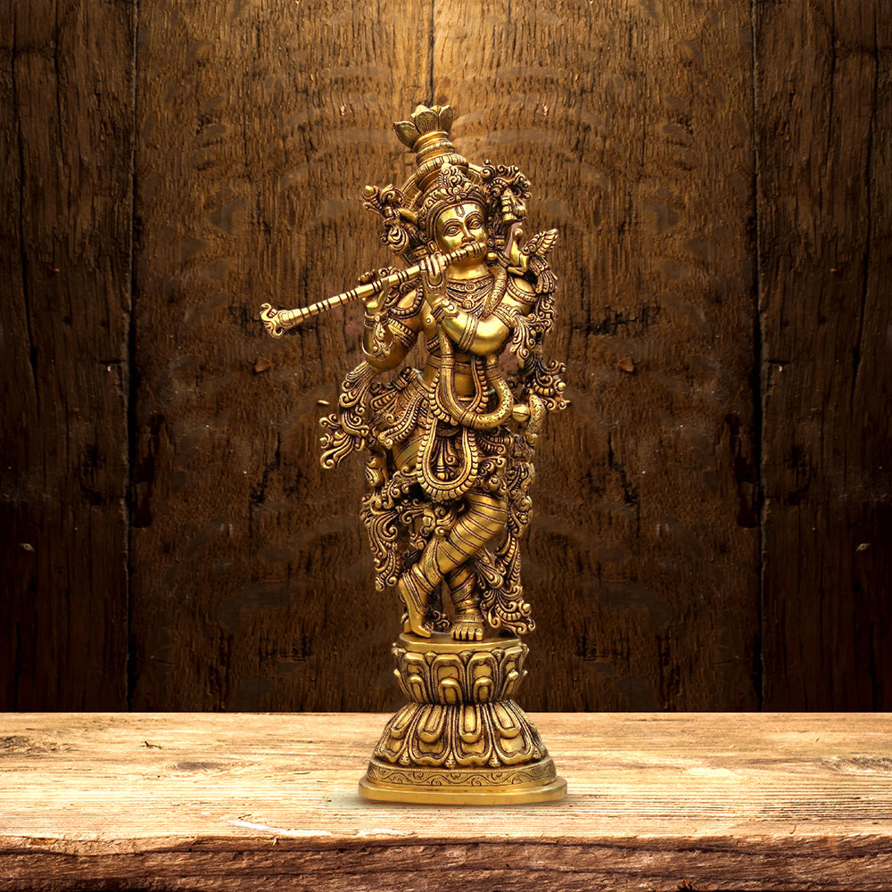 SUPER FINE BRASS KRISHNA STATUE HEIGHT 29.5 INCHES