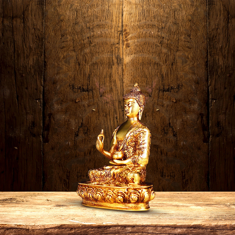 GOLDEN COLOUR BRASS BUDDHA STATUE HEIGHT 10 INCH