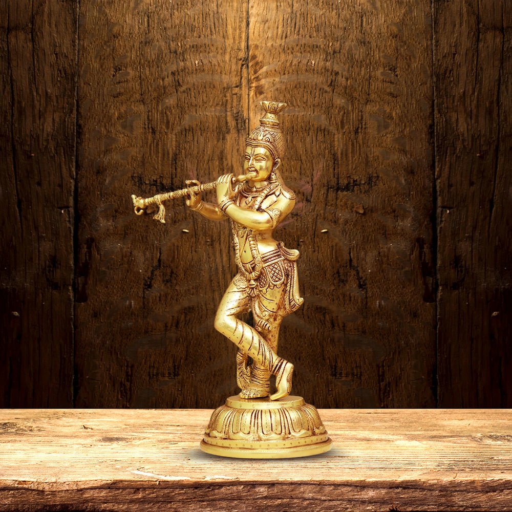 BRASS LORD KRISHNA PLAYING FLUTE IDOL 19 INCHES