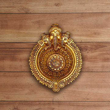 LARGE SIZE BRASS GANESHA FACE DIYA LENGTH 8 INCH