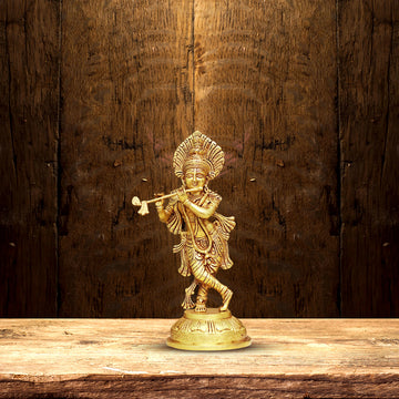 BRASS LORD KRISHNA PLAYING FLUTE IDOL 14.5 INCHES