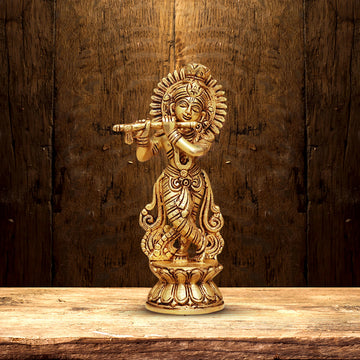 BRASS LORD KRISHNA MURTI IN TRIVANGI MUDRA