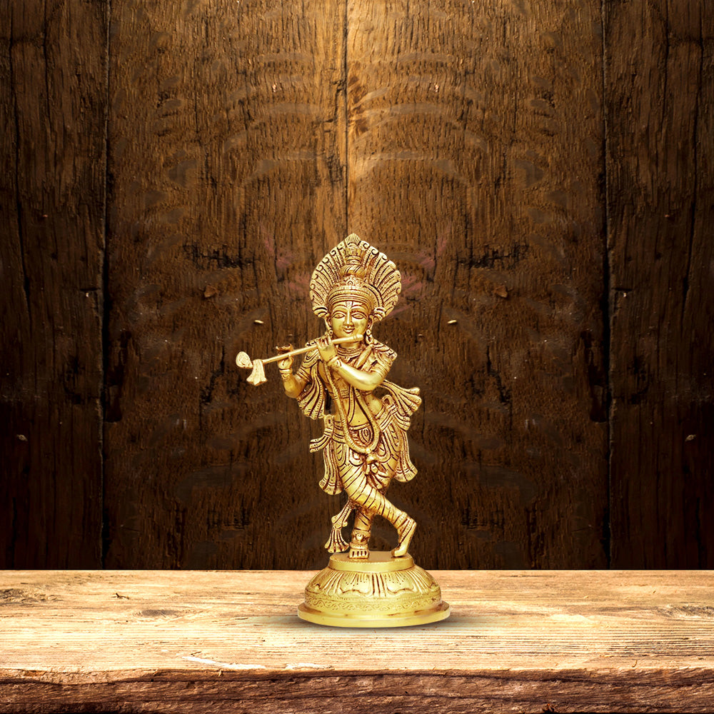 BRASS LORD KRISHNA PLAYING FLUTE IDOL 14.7 INCHES