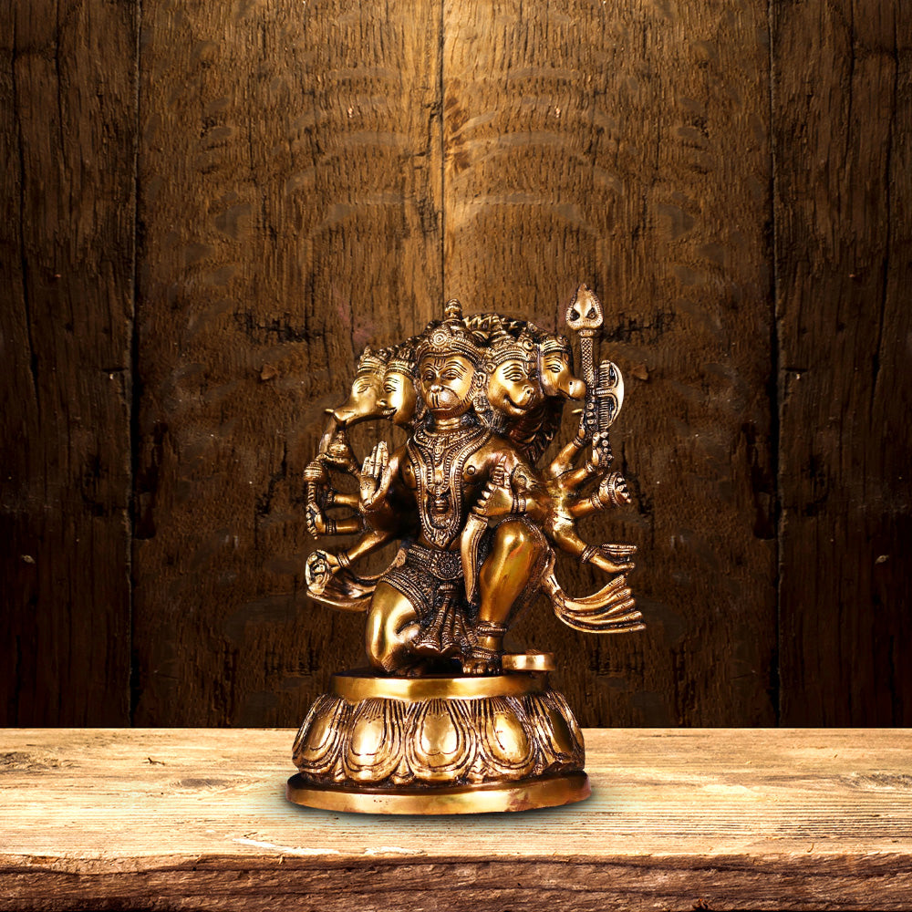 BRASS SUPER FINE PANCHMUKHI HANUMAN IDOL HEIGHT 12.2 INCHES