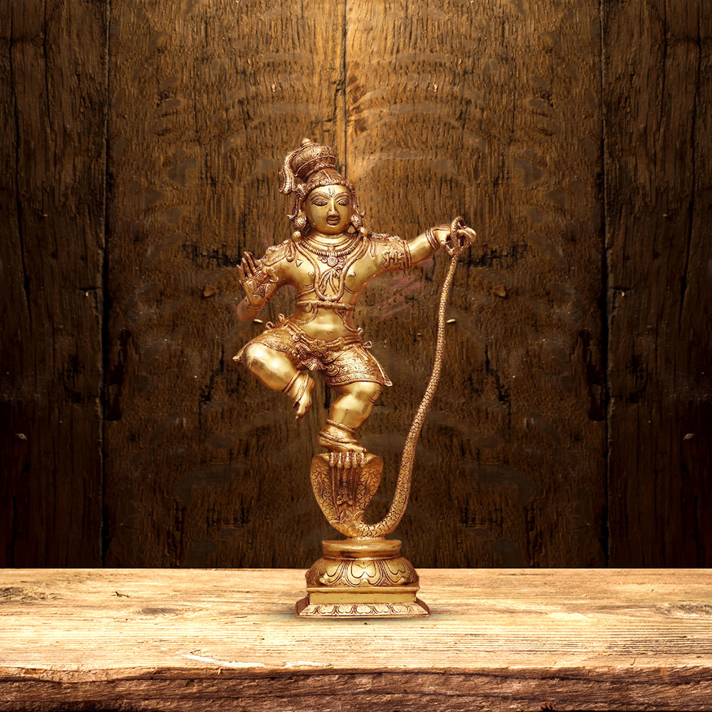 BRASS LORD KRISHNA ON KALIYA NAG HEIGHT 35 INCHES