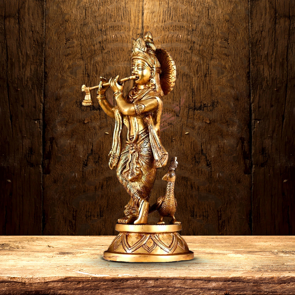 BRASS KRISHNA IDOL HEIGHT 15 INCH