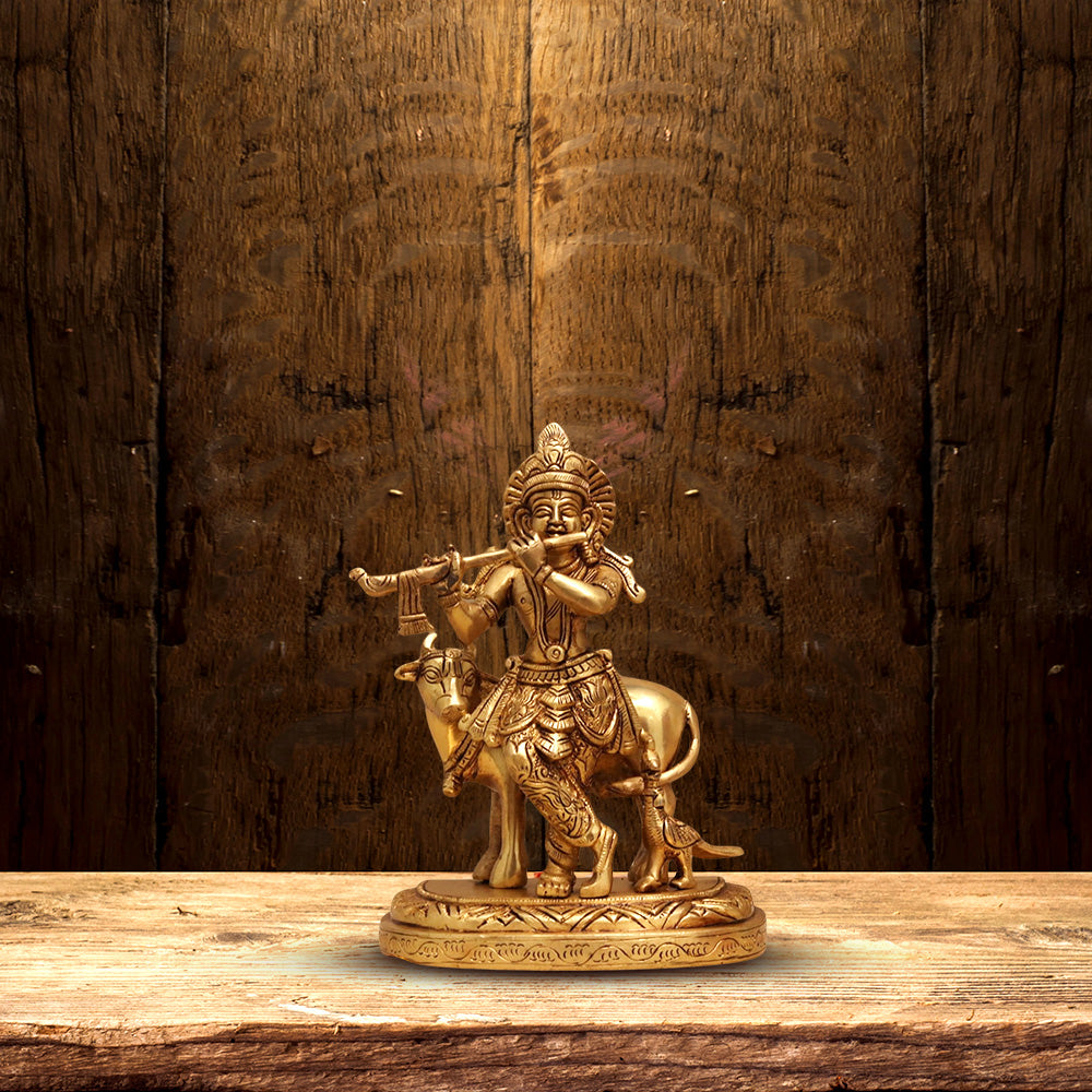 BRASS KRISHNA IDOL HEIGHT 8 INCH