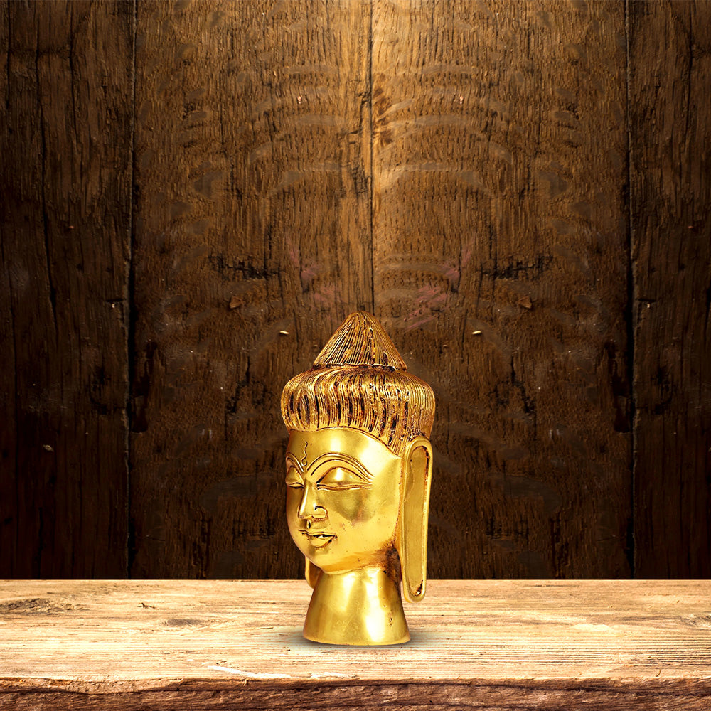 GOLDEN COLOUR BRASS BUDDHA HEAD STATUE HEIGHT 8 INCH