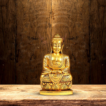 GOLDEN COLOR BRASS BUDDHA STATUE HEIGHT 8 INCH