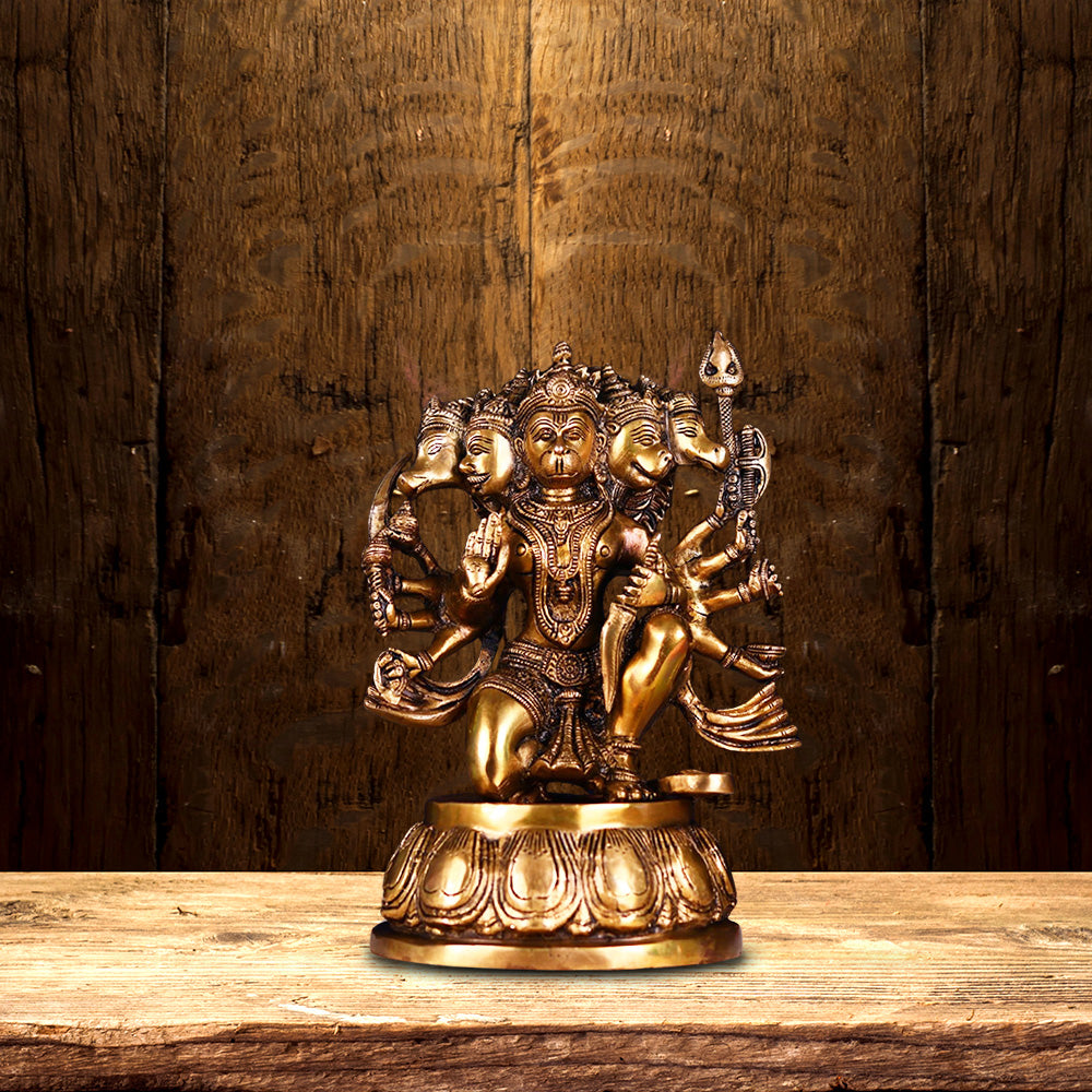 BRASS SUPER FINE PANCHMUKHI HANUMAN IDOL HEIGHT 12.2 INCHES