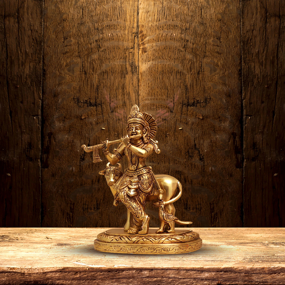 BRASS KRISHNA IDOL HEIGHT 8 INCH