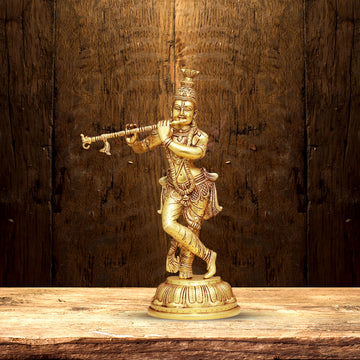 BRASS LORD KRISHNA PLAYING FLUTE IDOL 19 INCHES