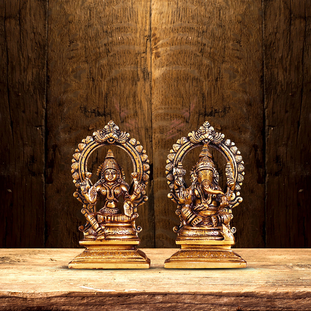 BRASS GANESHA LAXMI PAIR HEIGHT 7.5 INCH